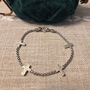 JAI by John Hardy .925 Sterling Silver Box Chain Bracelet With Crosses Size 7.5"